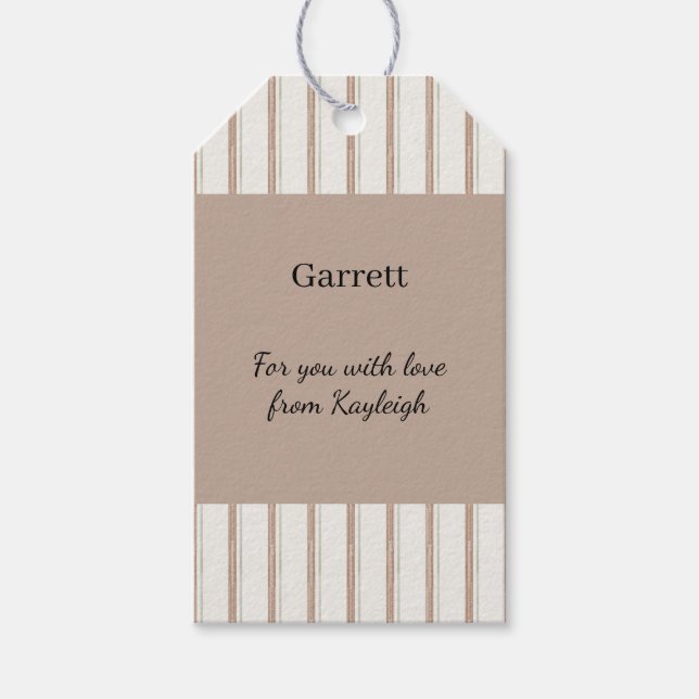 Etiqueta Para Presente Brown Cream Stripes Christmas (Frente)