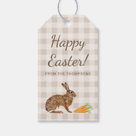 Etiqueta Para Presente Brown Hare Rabbit And Carrots Happy Easter Beige