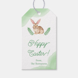Etiqueta Para Presente Brown Watercolor Bunny With Greenery Easter