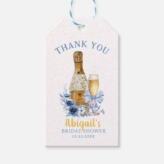 Etiqueta Para Presente BRUNCH & BUBBLY Chuvasco Nupcial Floral Azul (Frente)