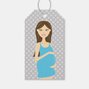 Etiqueta Para Presente Brunette Grávida Vestida Azul
