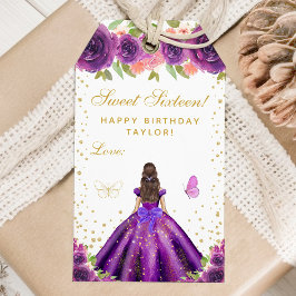Etiqueta Para Presente Brunette Hair Princess Purple Floral Sweet