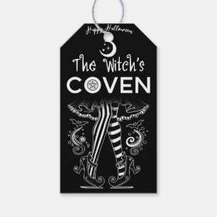 Etiqueta Para Presente Bruxa Coven Pernas de Bruxa Preto Branco Halloween
