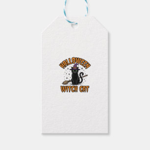 Etiqueta Para Presente Bruxa de Halloween Gato Desenho de Gravura Vintage