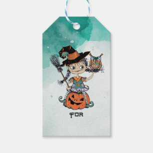 Etiqueta Para Presente Bruxa e Coruja do Halloween