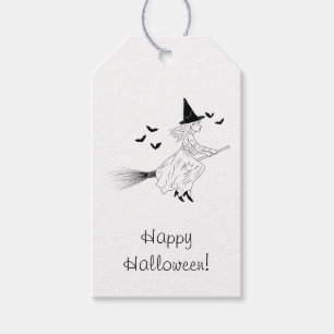 Etiqueta Para Presente Bruxa E Morcegos Arte Linear Simples Feliz Hallowe