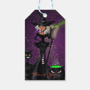 Etiqueta Para Presente Bruxa Glam Halloween em Favor Preto Verde Roxo