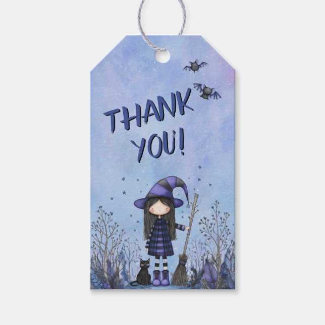 Etiqueta Para Presente Bruxa Roxa Fofa das Crianças no Halloween (Frente)
