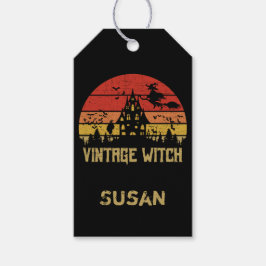Etiqueta Para Presente Bruxa Vintage em Descanso do Halloween Retro Sunse