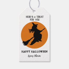 Etiqueta Para Presente Bruxa voadora retrô no favor de Halloween da lua