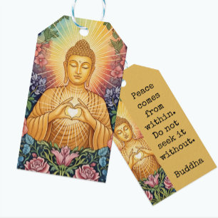 Etiqueta Para Presente Buda, Coração de luz, Festa, Floral, Vintage