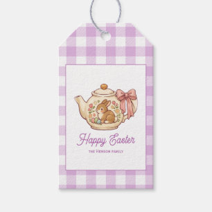 Etiqueta Para Presente Bule de Páscoa Personalizado Coelho Gingham Famíli