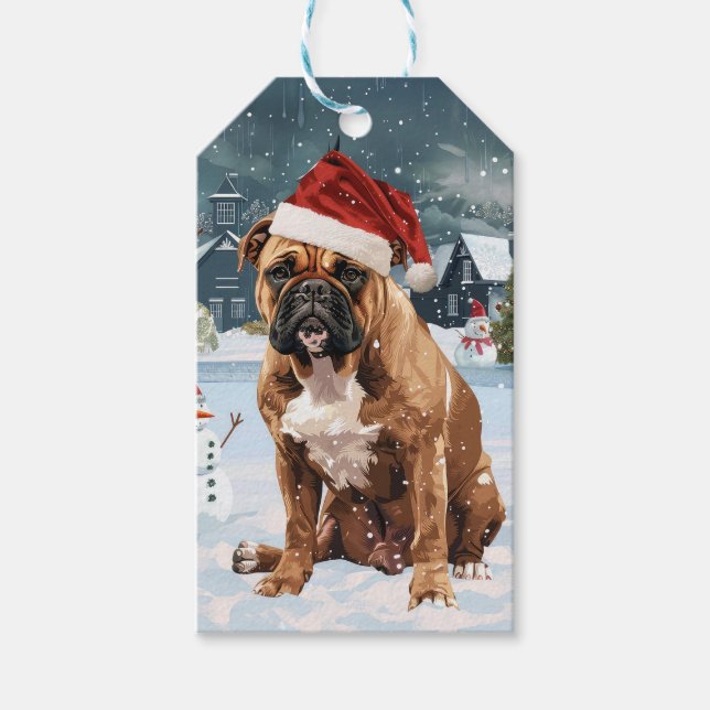 Etiqueta Para Presente Bull Mastiff Dog Winter Wonderland Natal Joy (Frente)