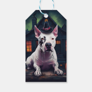 Etiqueta Para Presente Bull Terrier Abóboras Dia das Bruxas Assustador