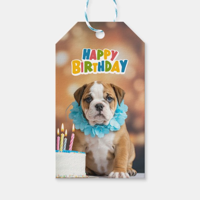 Etiqueta Para Presente Bulldog de Aniversário (Frente)