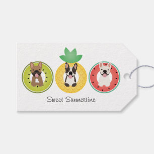 Etiqueta Para Presente Bulldog Francês Em Padrões De Piscina De Fruta