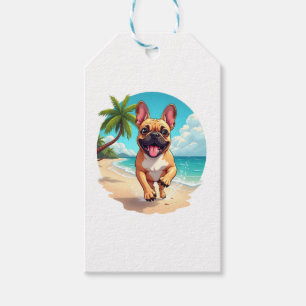 Etiqueta Para Presente Bulldog francês em uma praia