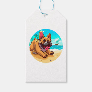 Etiqueta Para Presente Bulldog francês em uma praia
