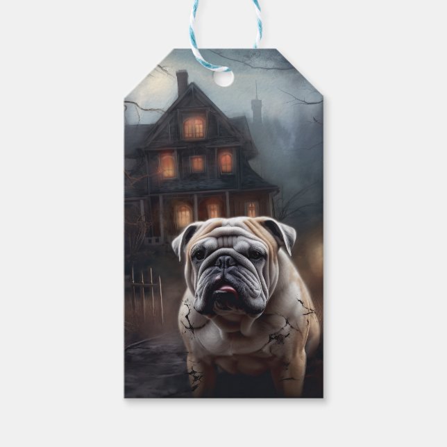 Etiqueta Para Presente Bulldog Halloween Scary (Frente)