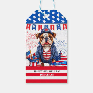 Etiqueta Para Presente Bulldog Happy 4 De Julho Dia Da Independência Da A