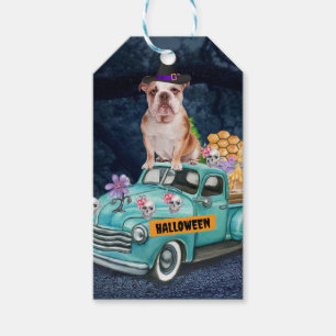Etiqueta Para Presente Bulldog Inglês Caminhão de Halloween Noite Assusta