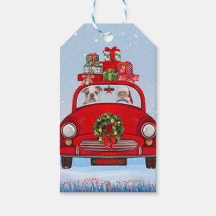 Etiqueta Para Presente Bulldog Inglês em Carro com Papai Noel