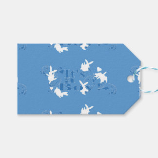 Etiqueta Para Presente Bunnies Dançantes É um Rapaz! Chá de fraldas azul