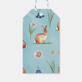 Etiqueta Para Presente Bunnies & Hares com bluebells e Daisies.