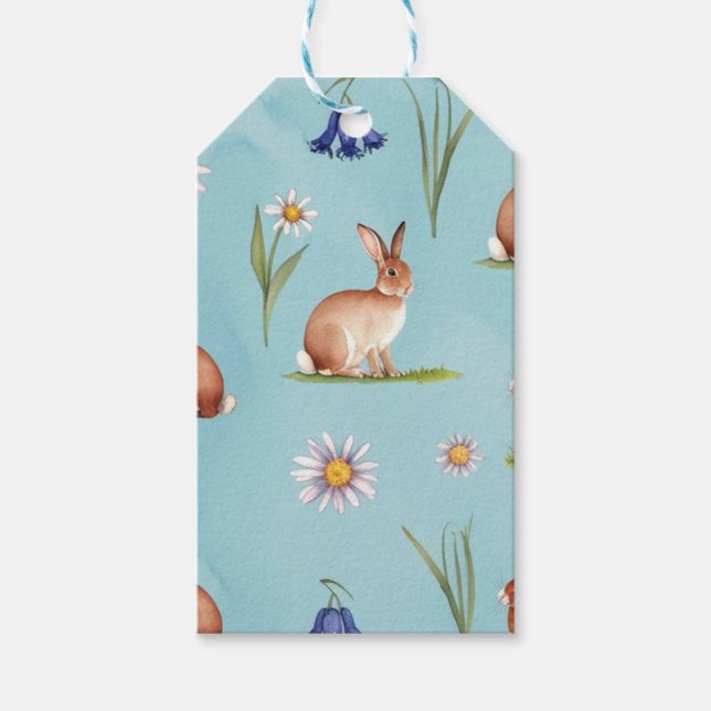 Etiqueta Para Presente Bunnies & Hares com bluebells e Daisies. (Frente)
