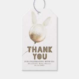 Etiqueta Para Presente Bunny Balloon Dourado e Brown Obrigado
