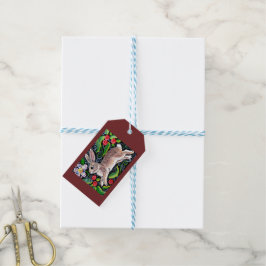 Etiqueta Para Presente Bunny Rabbit Christmas Berries Floral Tole Bright