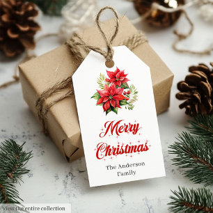 Etiqueta Para Presente Buquê de Natal Minimalista Vermelho Branco Etiquet