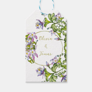 Etiqueta Para Presente Buquê elegante de columbinas aquarela