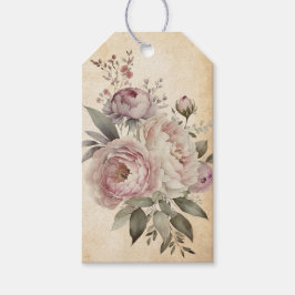 Etiqueta Para Presente Buquê Floral Boho Vintage Creme, Rosa e Roxo