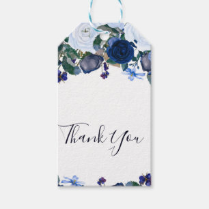 Etiqueta Para Presente Buquê Floral Branco e Azul Chic de Inverno Casamen