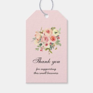 Etiqueta Para Presente Buquê floral de aquarela rosa Obrigado