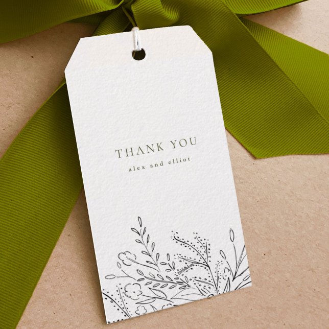 Etiqueta Para Presente Buquê Transbordante Obrigado (Hand-drawn overflowing bouquet wedding thank you gift tag.)