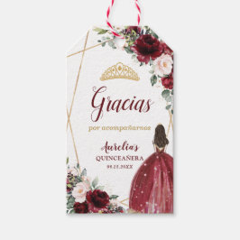 Etiqueta Para Presente Burgundy Blush Floral Princesa Coroa Quinceanera