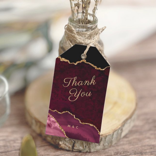 Etiqueta Para Presente Burgundy Dourado Agate Geode Obrigado (Criador carregado)