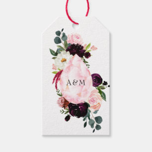 Etiqueta Para Presente Burgundy e Rosa Bege Floral Monograma Diamante