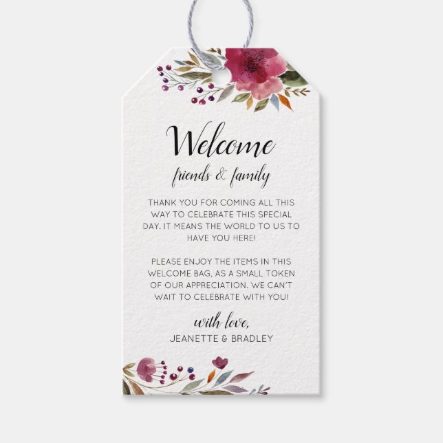 Etiqueta Para Presente Burgundy Flowers - Casamento outono de boas-vindas (Frente)