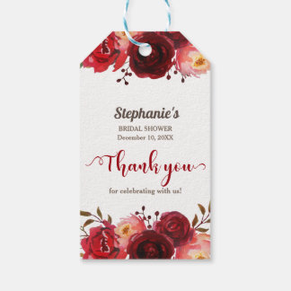 Etiqueta Para Presente Burgundy Marsala Rosas vermelhas Chá de panela Flo