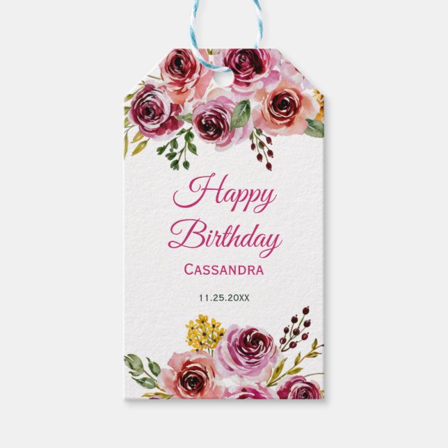 Etiqueta Para Presente Burgundy Rosa Rustic Floral Birday (Frente)