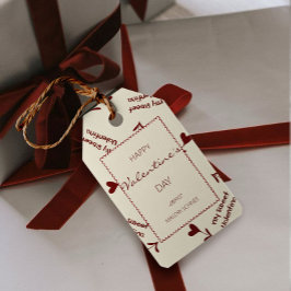 Etiqueta Para Presente Burgundy Script Hearts on Cream– Valentine Pattern