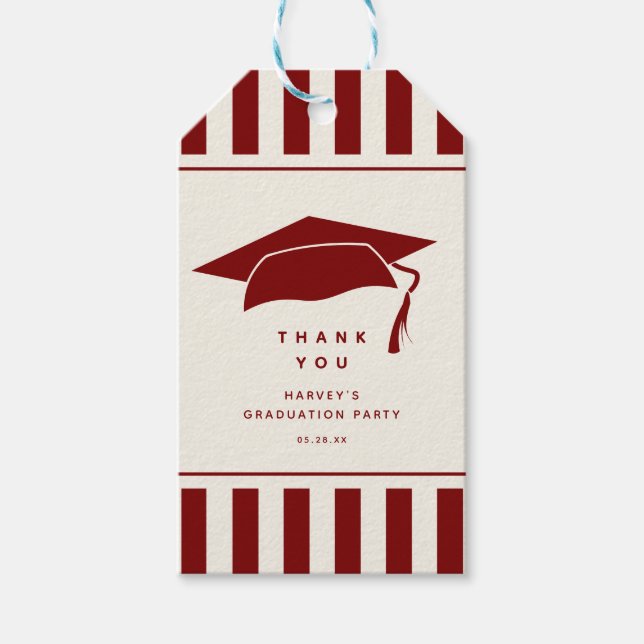 Etiqueta Para Presente Burgundy Stripes Custom Graduation Party Favor (Frente)