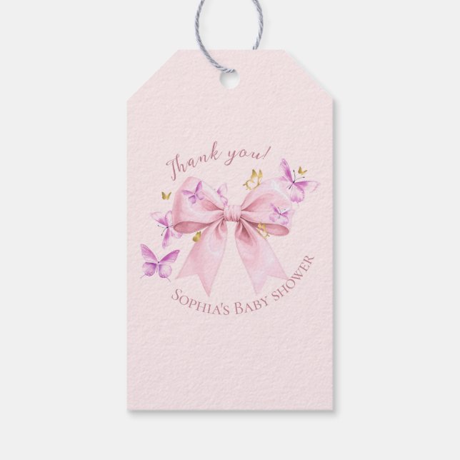 Etiqueta Para Presente Butterfly Pink Bow Baby Shower  (Verso)