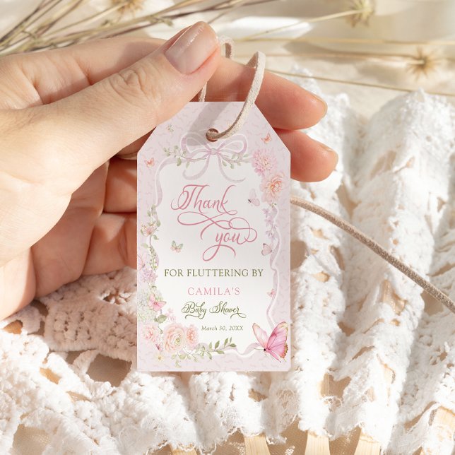 Etiqueta Para Presente Butterfly Pink Girl Baby Shower Thank You (Criador carregado)