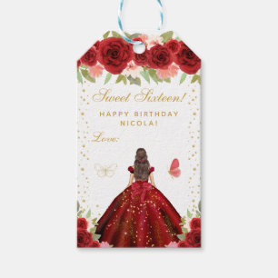 Etiqueta Para Presente Cabelo Moreno Floral Vermelho Princesa Doce Dezess