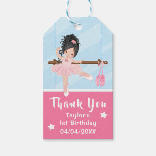 Etiqueta Para Presente Cabelo Negro Ballerina Rosa Aniversário Obrigado P