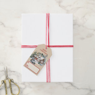 Etiqueta Para Presente Cabine de Log na Etiqueta de Presente de Natal das